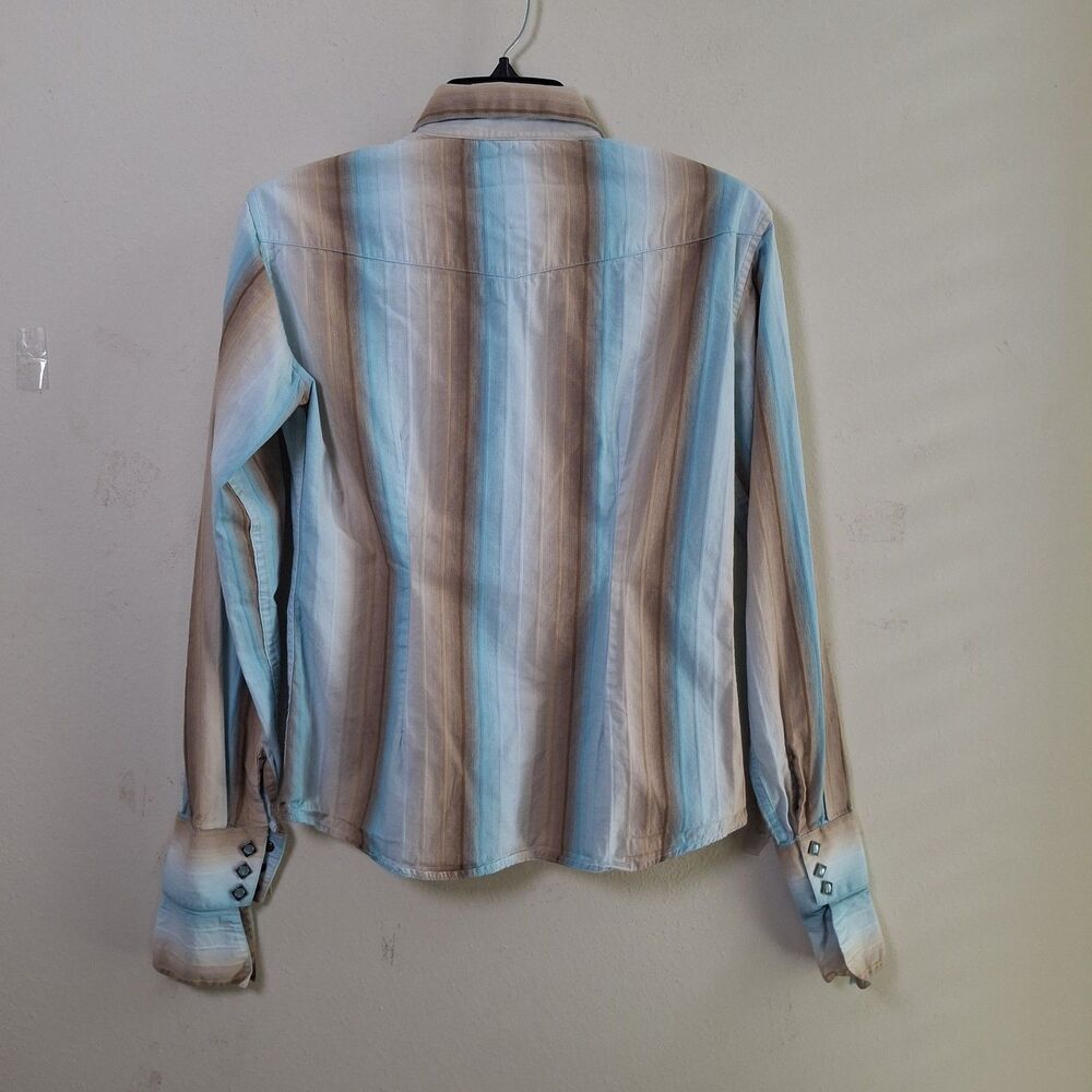 Panhandle Slim Stripe Western Shirt Women XS Diamond Pearl Snap Turquoise  Rodeo - Picture 8 of 15